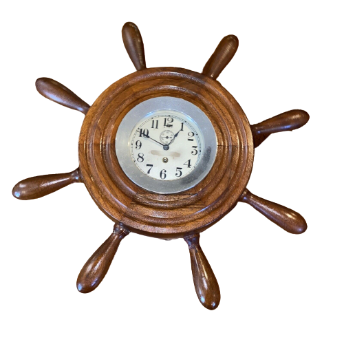 Vintage Seth Thomas Ship Clock Mounted Into A Ship Wheel Display Very –  Unique Antiques of Connecticut