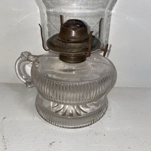 Vintage Small Brass Oil Lamp Clear Glass Chimney