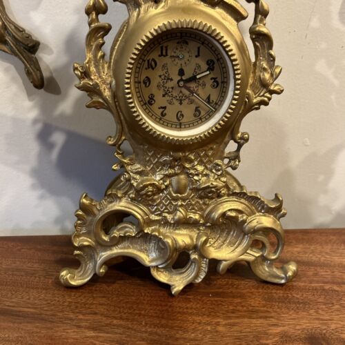 Beautiful Victorian Style Tall Brass Mantle Clock With Flower