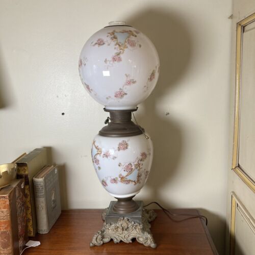 Antique Electrified Oil Lamp Base Hand painted Floral Porcelain hotsell Miller