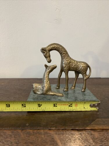 Brass Giraffe with Cub Sculpture Mother and Child Figurine